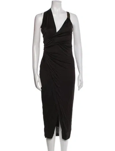 Pre-owned Jluxlabel V-neck Midi Length Dress In Black