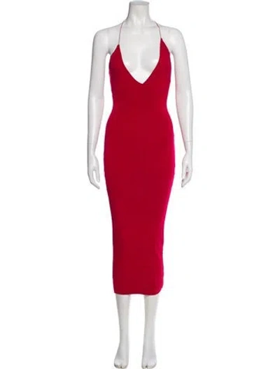 Pre-owned Jluxlabel V-neck Midi Length Dress In Red