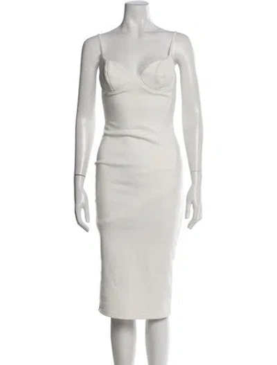 Pre-owned Jluxlabel V-neck Midi Length Dress In White