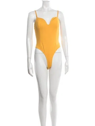 Pre-owned Jluxlabel V-neck Sleeveless Bodysuit In Orange/yellow