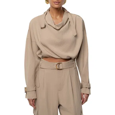 Jluxlabel Wanderlust Long Sleeve Crop Top In Neutral