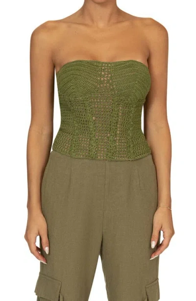 Jluxlabel Want It All Open Stitch Strapless Bustier Top In Green