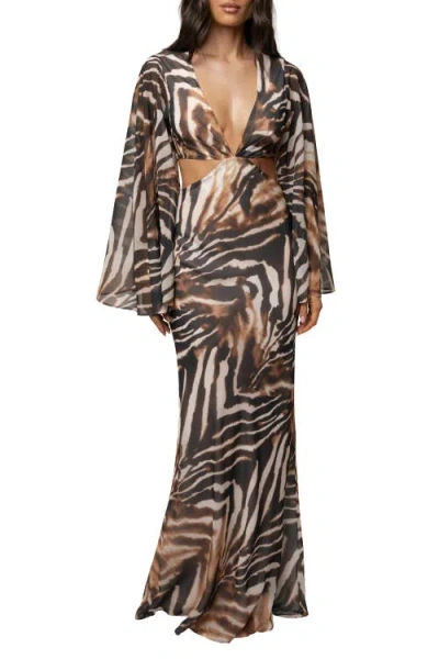 Jluxlabel Zebra Instincts Print Maxi Dress In Brown