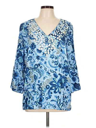 Pre-owned Jm Collection 3/4 Sleeve Blouse In Blue