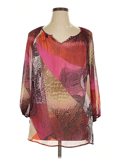 Pre-owned Jm Collection 3/4 Sleeve Blouse In Burgundy