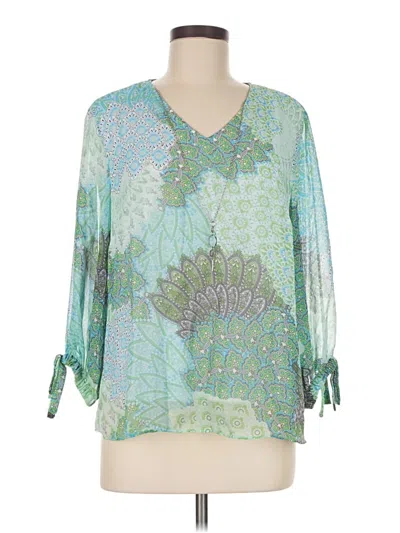 Pre-owned Jm Collection 3/4 Sleeve Blouse In Green