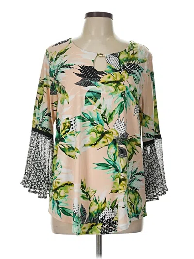 Pre-owned Jm Collection 3/4 Sleeve Blouse In Tan