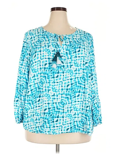 Pre-owned Jm Collection 3/4 Sleeve Blouse In Teal