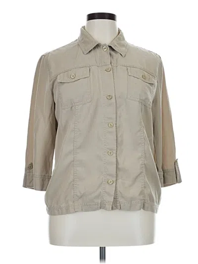 Pre-owned Jm Collection 3/4 Sleeve Button Down Shirt In Tan