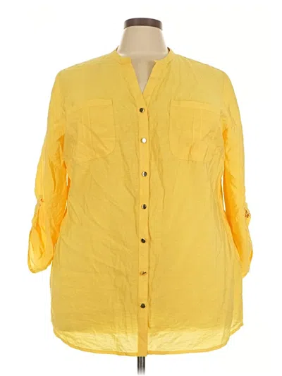 Pre-owned Jm Collection 3/4 Sleeve Button Down Shirt In Yellow