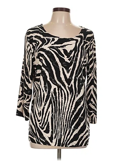 Pre-owned Jm Collection 3/4 Sleeve Top Black Animal Print Pattern Boatneck Tops
