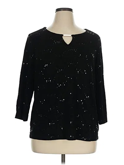 Pre-owned Jm Collection 3/4 Sleeve Top Black Keyhole Neckline Tops