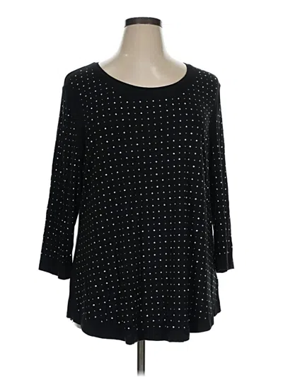 Pre-owned Jm Collection 3/4 Sleeve Top Black Polka Dots Pattern Square Neckline Tops