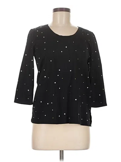 Pre-owned Jm Collection 3/4 Sleeve Top Black Stars Pattern Crew Neck Tops