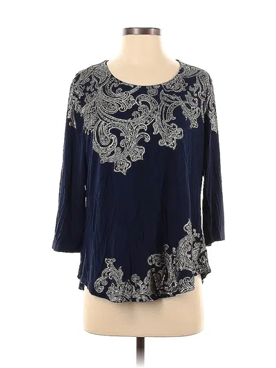 Pre-owned Jm Collection 3/4 Sleeve Top Blue Boatneck Tops