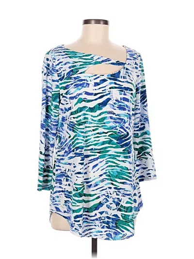 Pre-owned Jm Collection 3/4 Sleeve Top Blue Keyhole Neckline Tops
