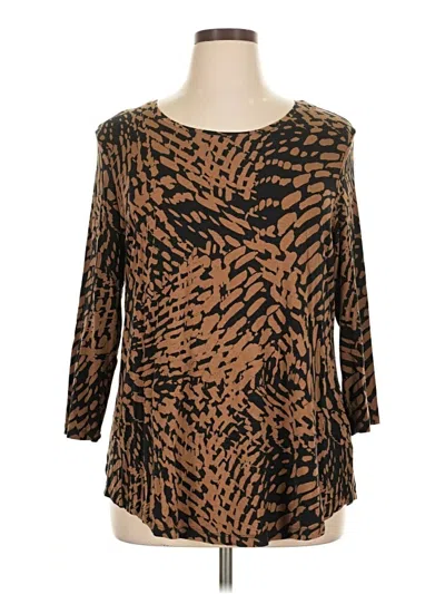 Pre-owned Jm Collection 3/4 Sleeve Top Brown Boatneck Tops