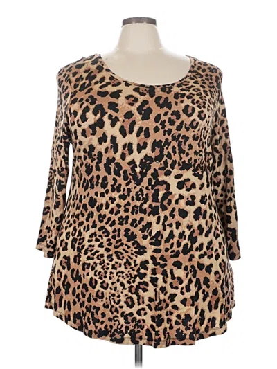 Pre-owned Jm Collection 3/4 Sleeve Top Brown Scoop Neck Tops
