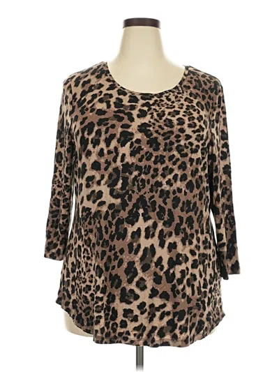 Pre-owned Jm Collection 3/4 Sleeve Top Brown Scoop Neck Tops
