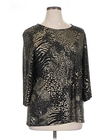 Pre-owned Jm Collection 3/4 Sleeve Top Gold Animal Print Pattern Boatneck Tops