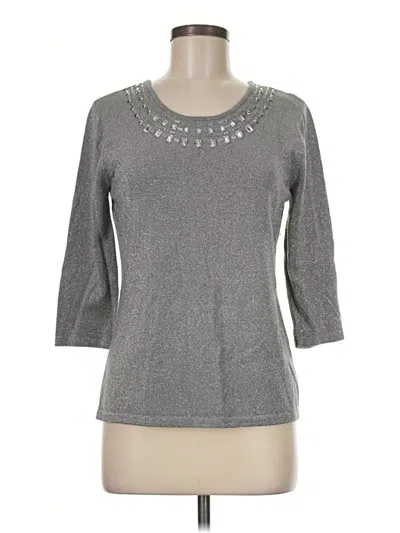 Pre-owned Jm Collection 3/4 Sleeve Top Gray Keyhole Neckline Tops