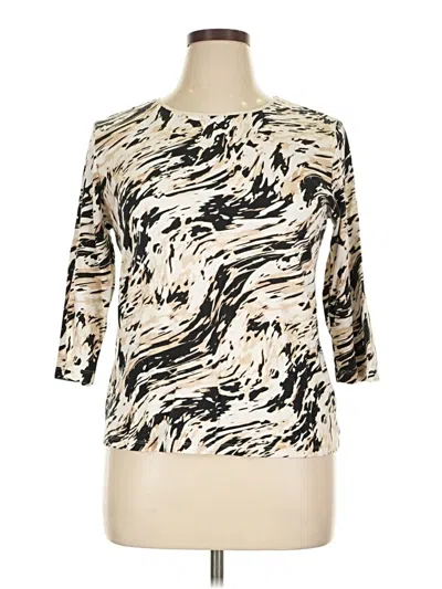 Pre-owned Jm Collection 3/4 Sleeve Top Ivory Animal Print Pattern Mock Neckline Tops