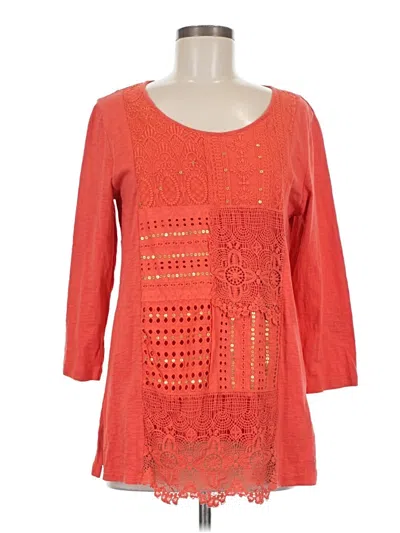 Pre-owned Jm Collection 3/4 Sleeve Top Orange Square Neckline Tops