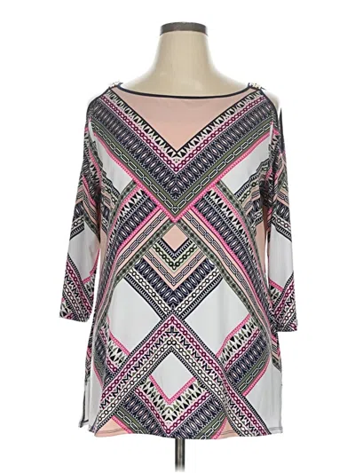 Pre-owned Jm Collection 3/4 Sleeve Top Pink Boatneck Tops