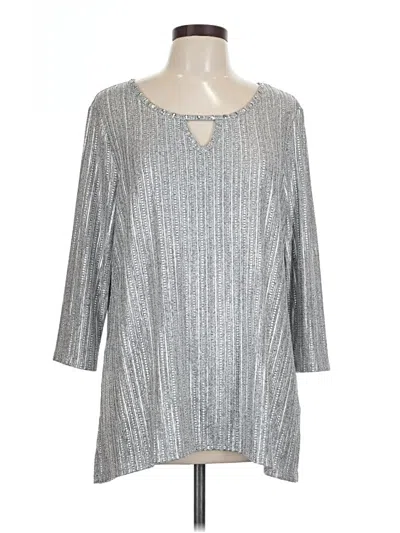 Pre-owned Jm Collection 3/4 Sleeve Top Silver Metallic Pattern Keyhole Neckline Tops