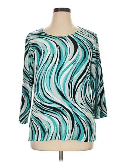 Pre-owned Jm Collection 3/4 Sleeve Top Teal Boatneck Tops