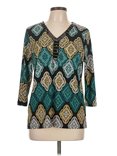 Pre-owned Jm Collection 3/4 Sleeve Top Teal V Neck Tops In Blue