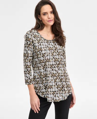 Jm Collection Emerald Shapes Scoop Neck Top, Macy's Exclusive In Black