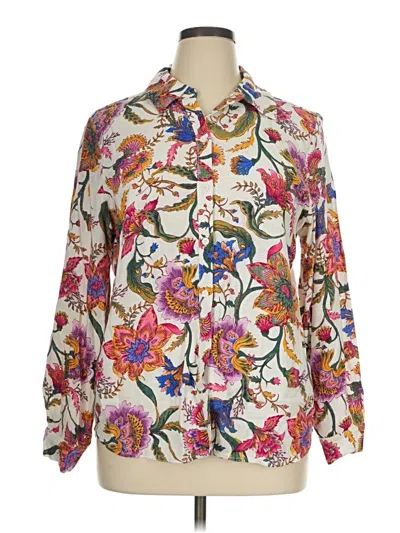 Pre-owned Jm Collection Long Sleeve Blouse In White
