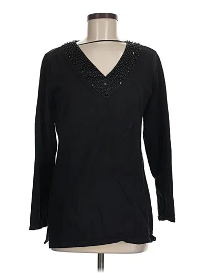 Pre-owned Jm Collection Long Sleeve Top Black Open Neckline Tops