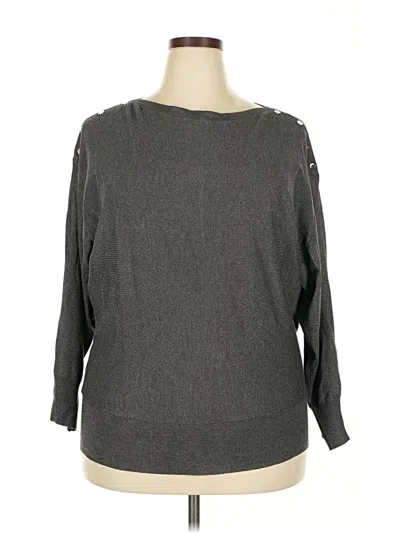Pre-owned Jm Collection Long Sleeve Top Gray Boatneck Tops