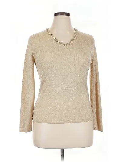 Pre-owned Jm Collection Long Sleeve Top Tan V Neck Tops In Brown
