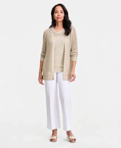 Jm Collection March Hero Look  Womens Novelty Open Work Tank Top Open Work Open Front Cardigan Wide L In Neutral