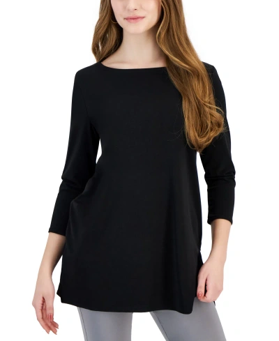 Jm Collection Petite 3/4-sleeve Boat-neck Top, Created For Macy's In Deep Black