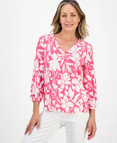 Jm Collection Petite 3/4-sleeve Jacquard Top, Macy's Exclusive In Multi