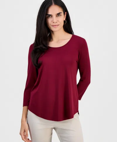 Jm Collection Petite 3/4-sleeve Scoop Neck Top, Exclusively At Macy's In Red