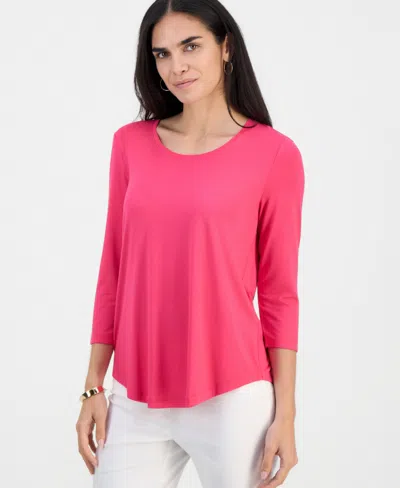Jm Collection Petite 3/4-sleeve Scoop Neck Top, Exclusively At Macy's In Pink