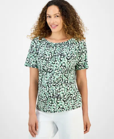 JM COLLECTION PETITE ABSTRACT-PRINT TOP, EXCLUSIVELY AT MACY'S