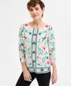 Jm Collection Plus Size Jacquard Floral-print 3/4-sleeve Top, Exclusively At Macy's In Multi