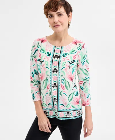 Jm Collection Women's Printed 3/4-sleeve Jacquard Top, Exclusively At Macy's In Eggnog Combo