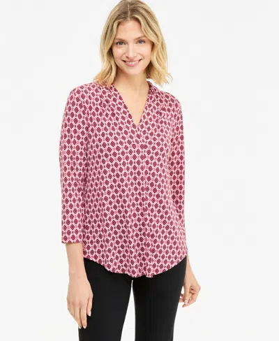 Jm Collection Petite Bazaar Foulard 3/4-sleeve V-neck Geometric-print Top, Macy's Exclusive In Pink