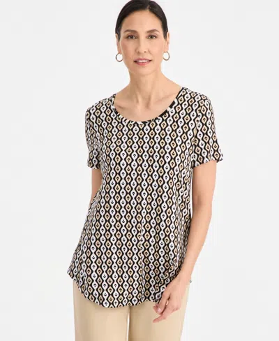 Jm Collection Petite Bella Tile Scoop Neck Top, Macy's Exclusive In Gray