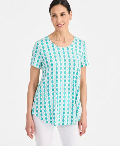 Jm Collection Petite Bella Tile Scoop Neck Top, Macy's Exclusive In Blue