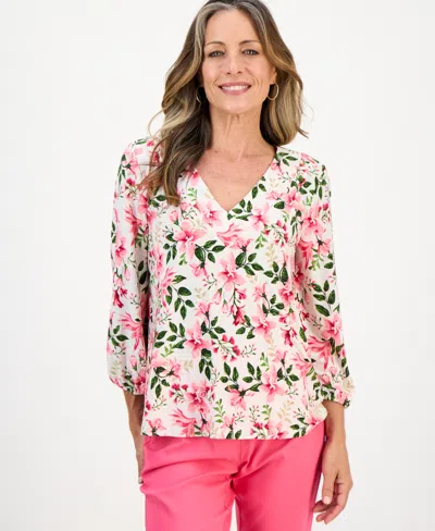 Jm Collection Petite Bethany Bouquet 3/4-sleeve Jacquard Top, Macy's Exclusive In Multi