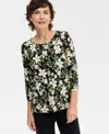 Jm Collection Petite Bethany Bouquet 3/4-sleeve Top, Macy's Exclusive In Green