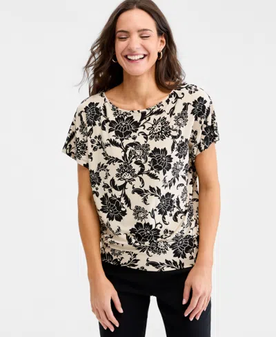 Jm Collection Petite Bianca Floral Banded-hem T-shirt, Macy's Exclusive In Multi